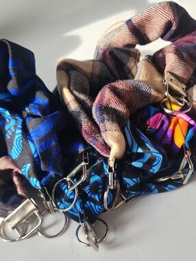 Colorful Patterned Fabric Keychain Straps - Blue, Beige, Pink Accents 10 For 20